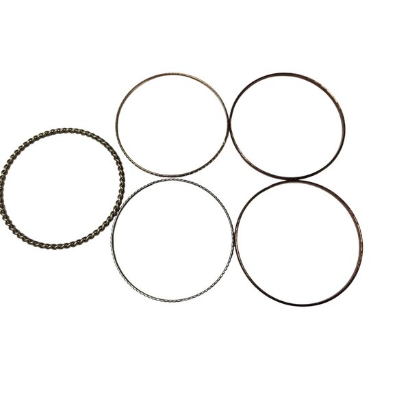 Vintage Mixed Metal Bangles Set Of 5 Retro Classic Fashion Jewelry 80s 90s - Picture 3 of 4